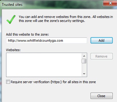 Trusted sites box